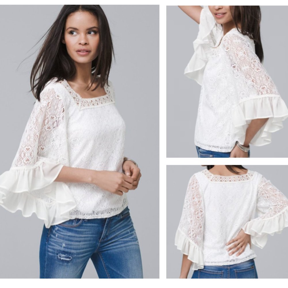 White House Black Market Lace Boho Peasant Blouse szXXS